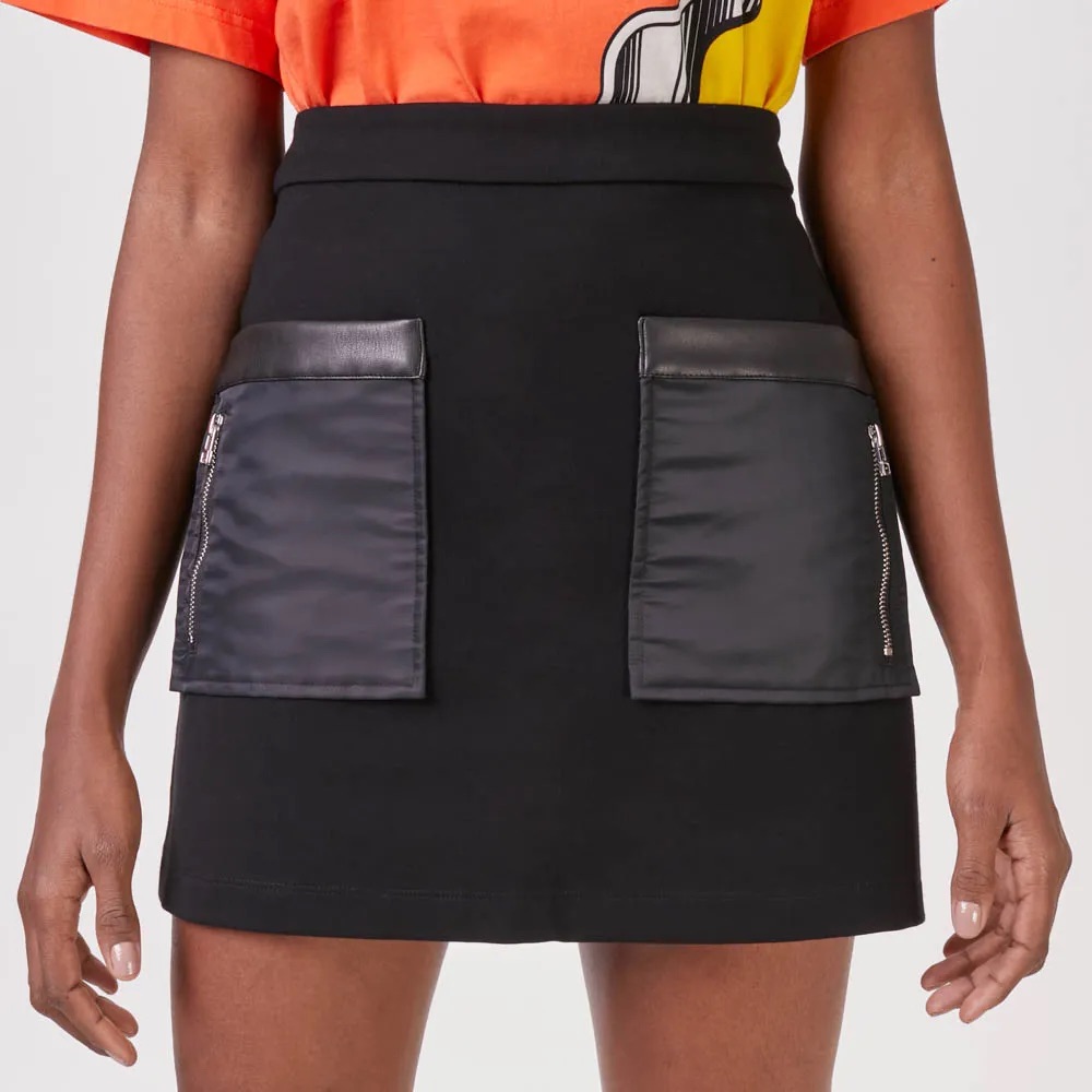 Staud Saffron Vegan Leather-Paneled Stretch Knit Skirt Size S Small
